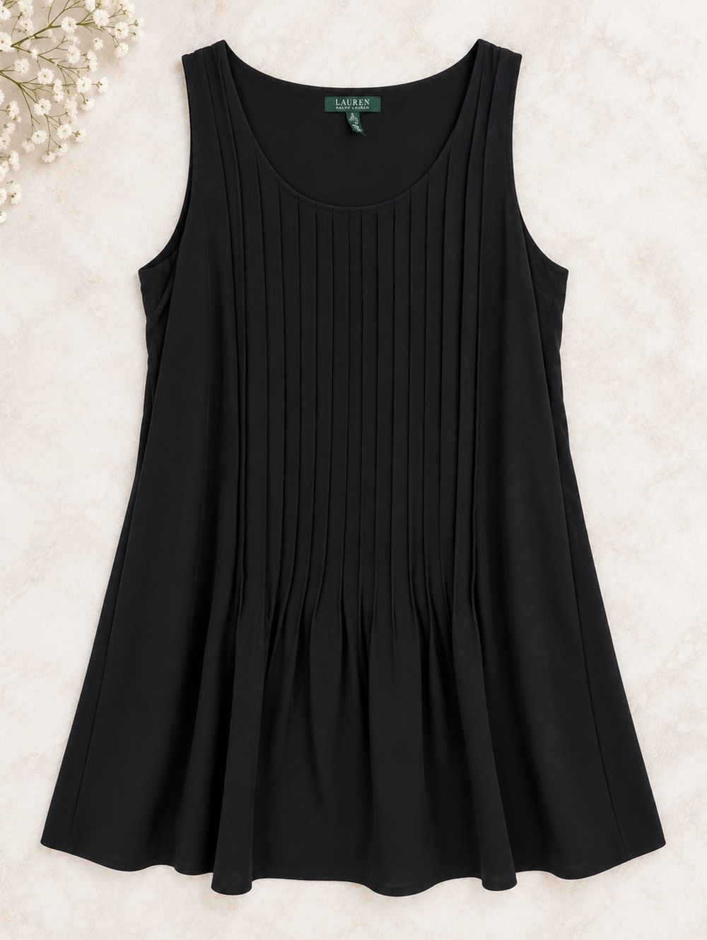 Lauren Ralph Lauren Black Pleated Sleeveless Dress Size 16